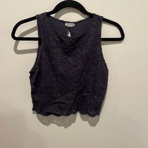 Free people cropped tank top size small navy blue floral lace